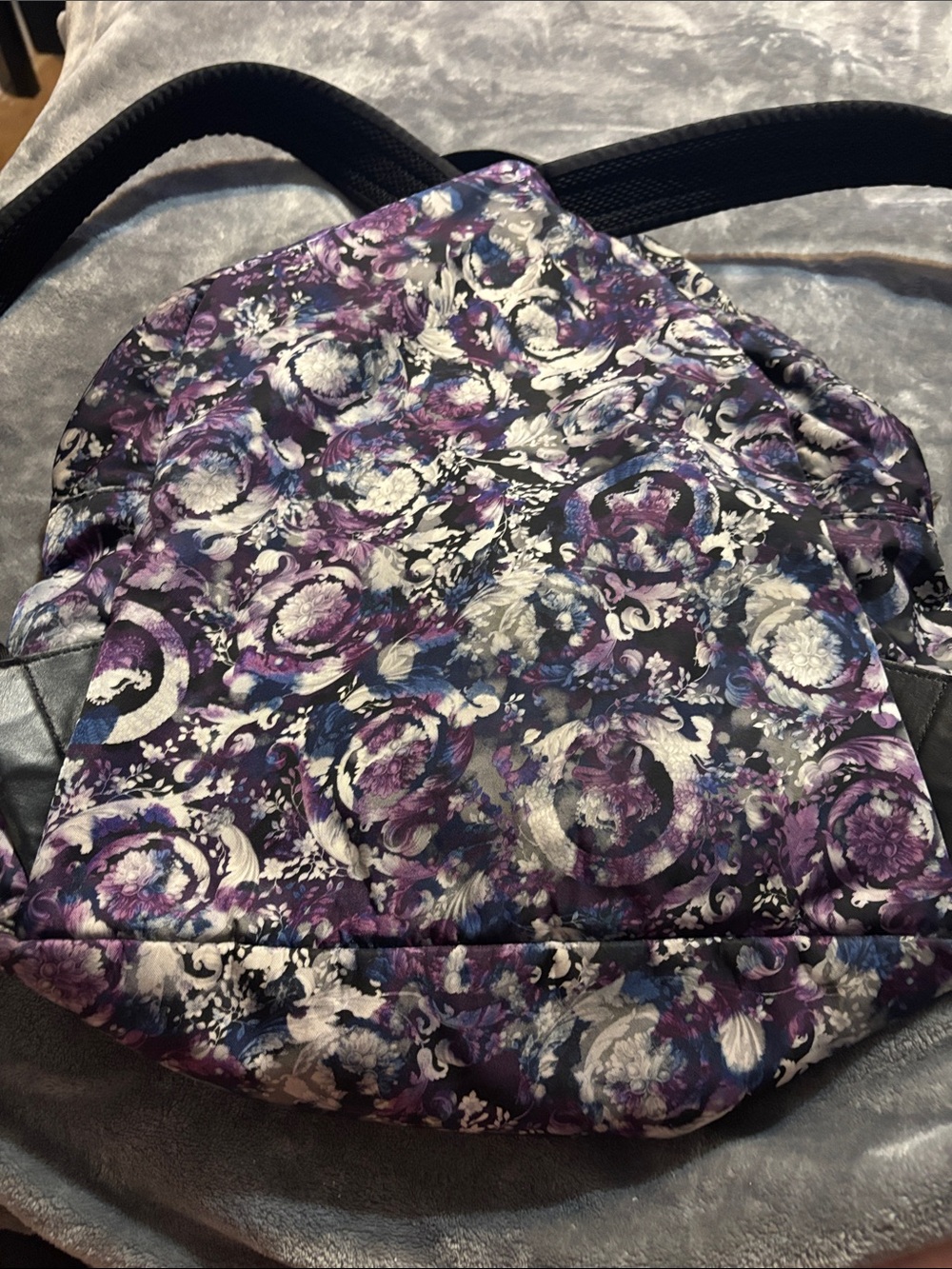 Versace Purple Floral  Backpack with Silver Medusa Accent - Picture 14 of 17